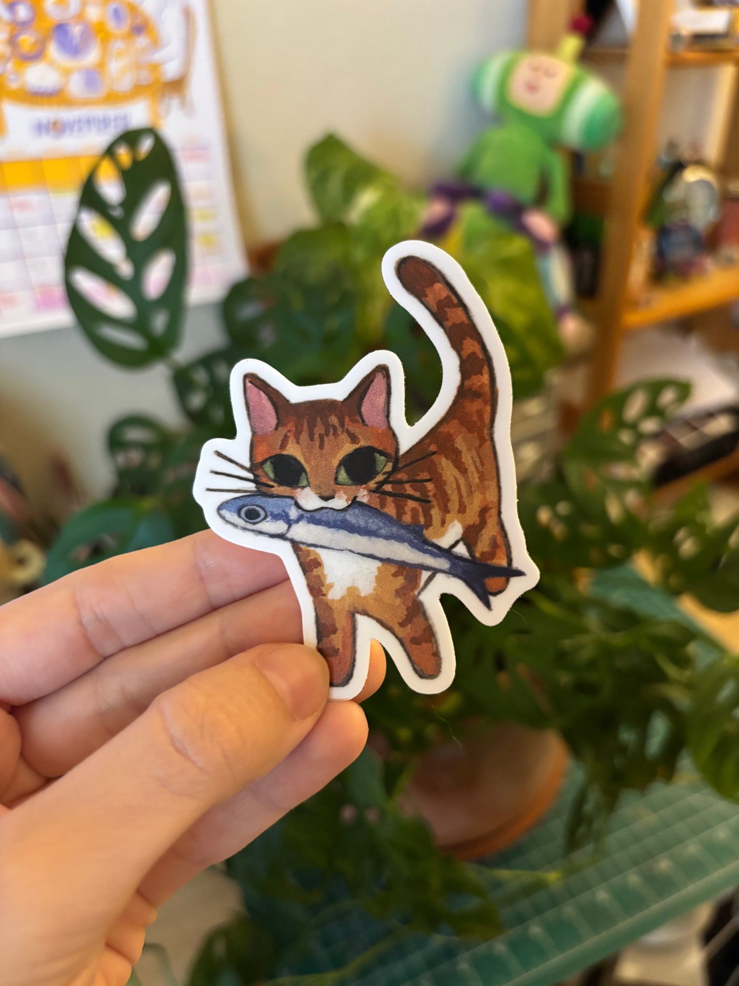 Cat with Fish Sticker