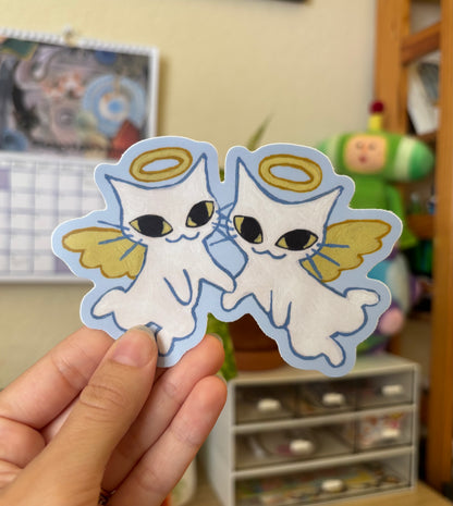 Twin Angels Cat Sticker